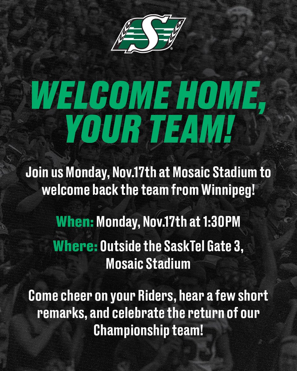 We fought for this together, players, coaches, fans, the entire province. Join us as we return home with the Grey Cup trophy 🏆 and celebrate with the people that never stopped believing!