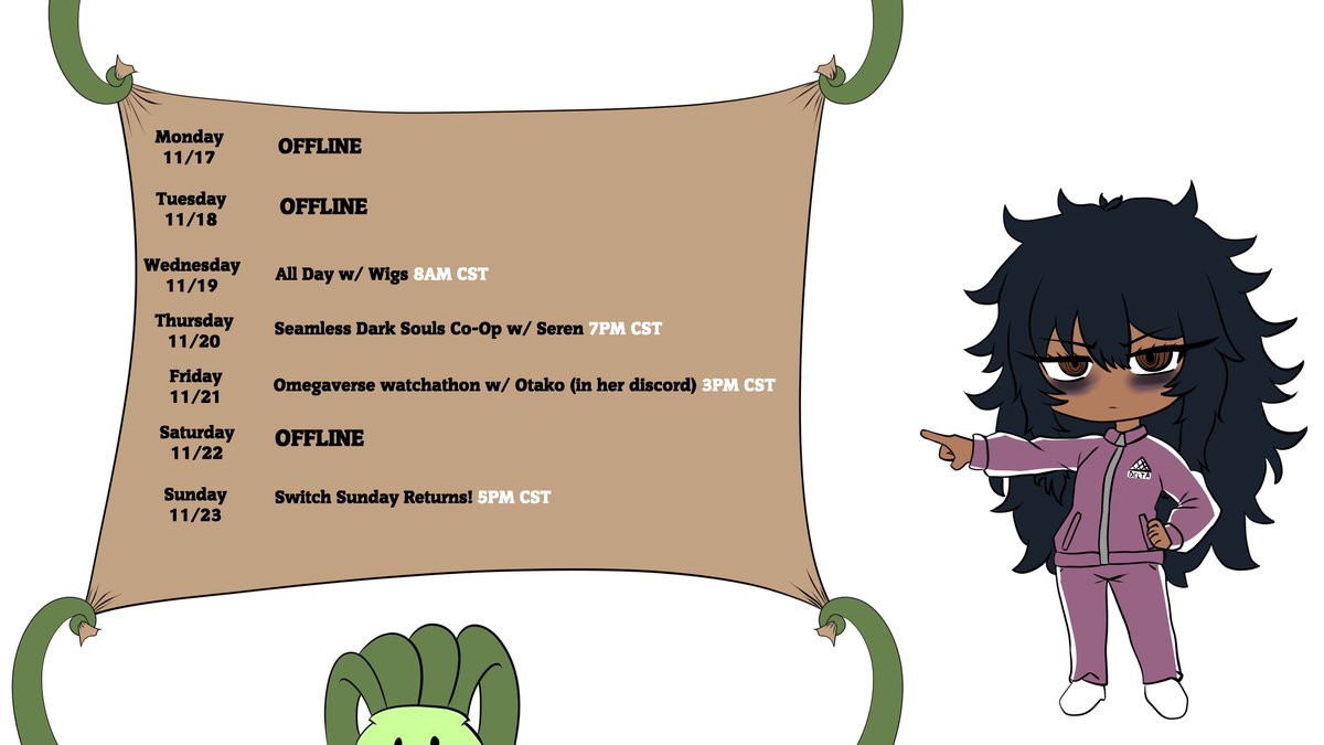 Last Schedule drop of this month as I will be offline during the Thanksgiving weekend.