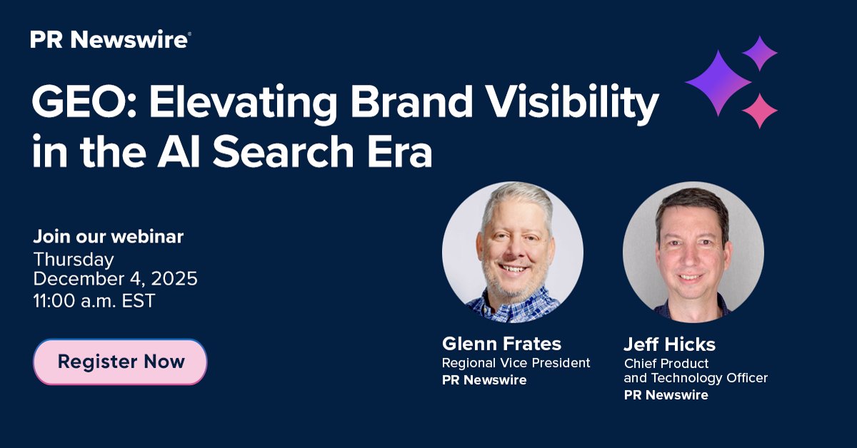 PRNewswire's tweet image. AI is reshaping audience behavior. To stay ahead, join our experts on Dec. 4 to learn how to optimize content for #AI platforms and leverage our enhanced reporting to measure your brand&apos;s presence across AI. 

Secure your spot now! brnw.ch/21wXzgF

#AISearch #webinar
