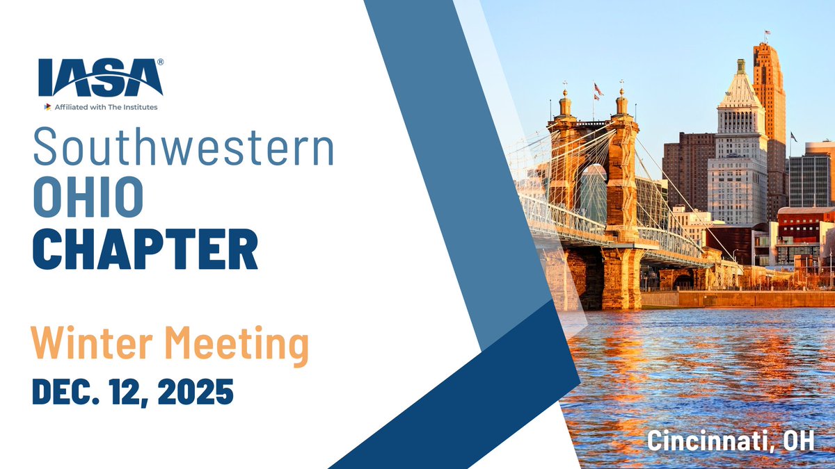 Join us Friday, December 12, for the IASA Southwestern Ohio Chapter Winter Meeting in Cincinnati, Ohio!

Earn up to 6 CPE credits while connecting with peers and hearing from industry experts. 👉 bit.ly/49IJRcL

#InsuranceProfessionalDevelopment #InsuranceAccounting #CPE