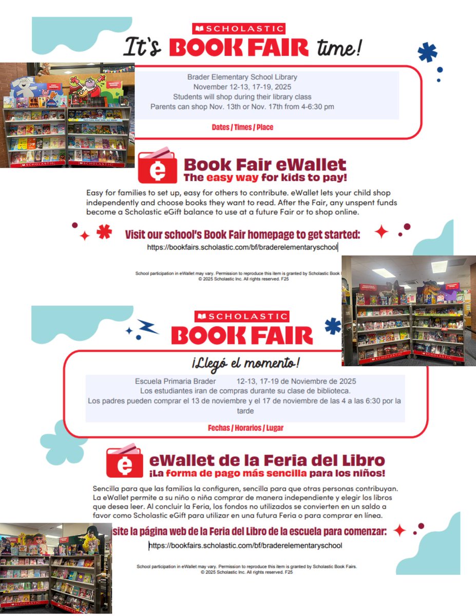 If your child is going to purchase items at the book fair, consider setting up an eWallet for them online. This allows students to shop without needing to bring cash into school. (Go to s-bf.com/ewallet for more information)

Thank you for supporting our students.