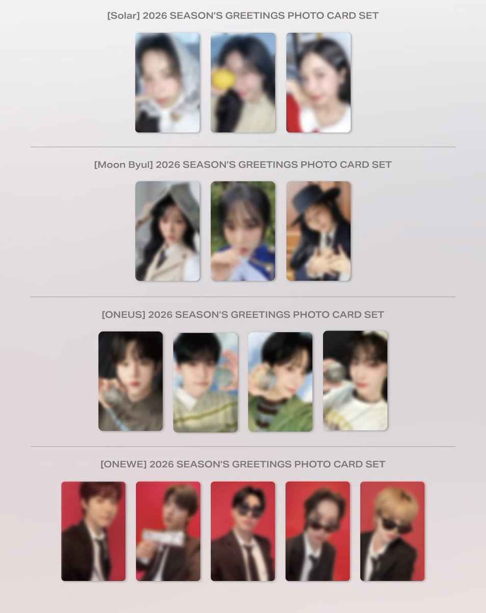 kpopfans_claim's tweet image. RBW Artists 2026 Season&apos;s Greetings

💰 1 SG + 1 set bizent POB - RM155 each exclude local postage only

Artist
MAMAMOO SOLAR / MAMAMOO MOON BYUL / ONEUS / ONEWE

#mamamoo #pasarmamamoo @PasarMamamoo 
#oneus #pasaroneus 
#onewe #pasaronewe