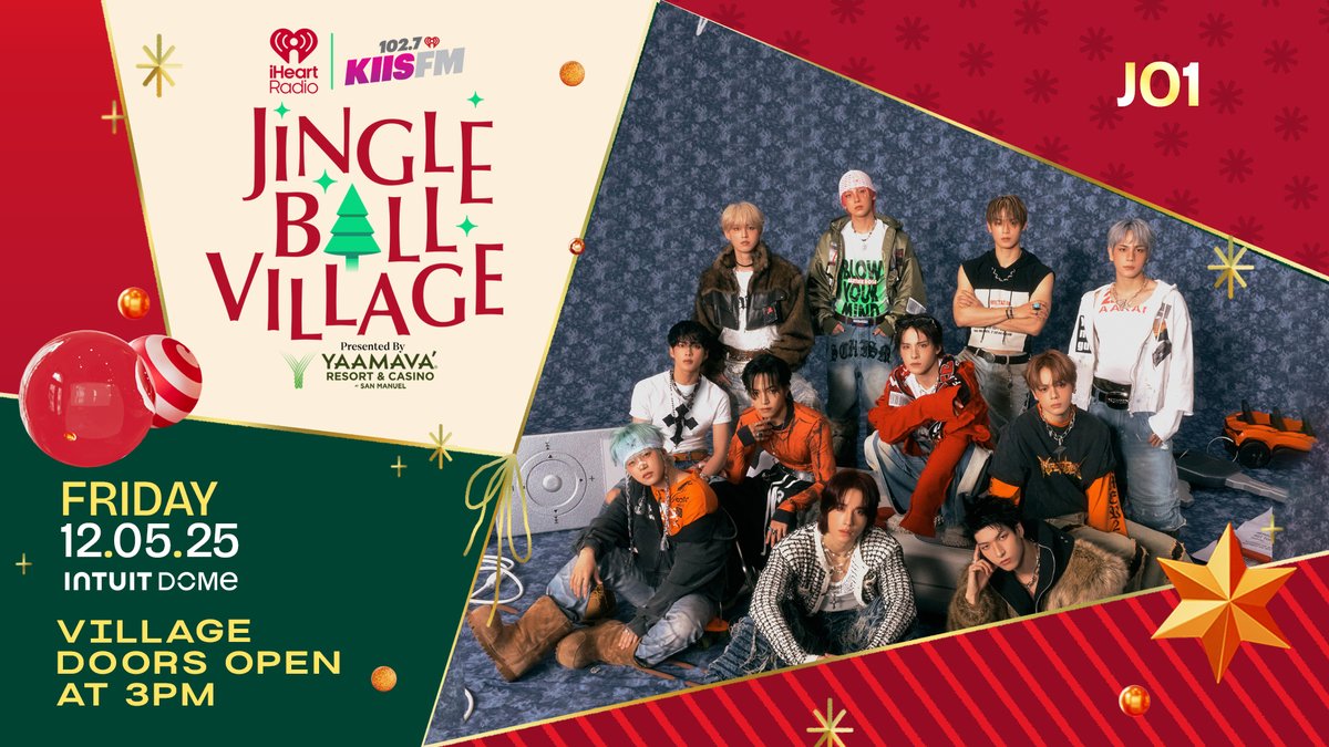 official_jo1's tweet image. [📢] #JO1_in_USA

#JO1 is officially joining #iHeartJingleBall LA!
Let&apos;s enjoy the holiday season together
at the #KIISJingleBall Village🎄
See you there @1027KIISFM!

🗓️12/5(FRI) [PST]
📍Intuit Dome, Los Angeles, USA

Grab your tickets to @iHeartRadio Jingle Ball

▼Official HP…