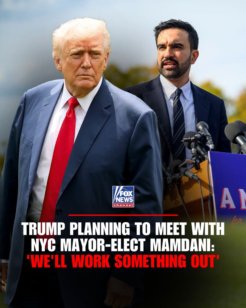 FoxNews's tweet image. IN THE WORKS: President Trump says he&apos;s planning to meet with Zohran Mamdani as the NYC mayor-elect prepares to take office:

&quot;[Mamdani] would like to come to Washington and meet, and we&apos;ll work something out. We want to see everything work out well for New York.&quot;