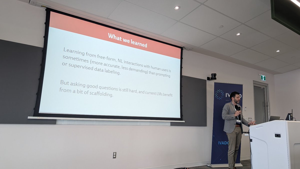 sivareddyg's tweet image. Jacob Andreas (@jacobandreas) on &quot;the specification problem&quot;

Can we build interactive systems for task specification?

LM as an interviewer about the task
Use the interview transcript as the task prompt
This outperforms or is competitive to active learning or user-designed…