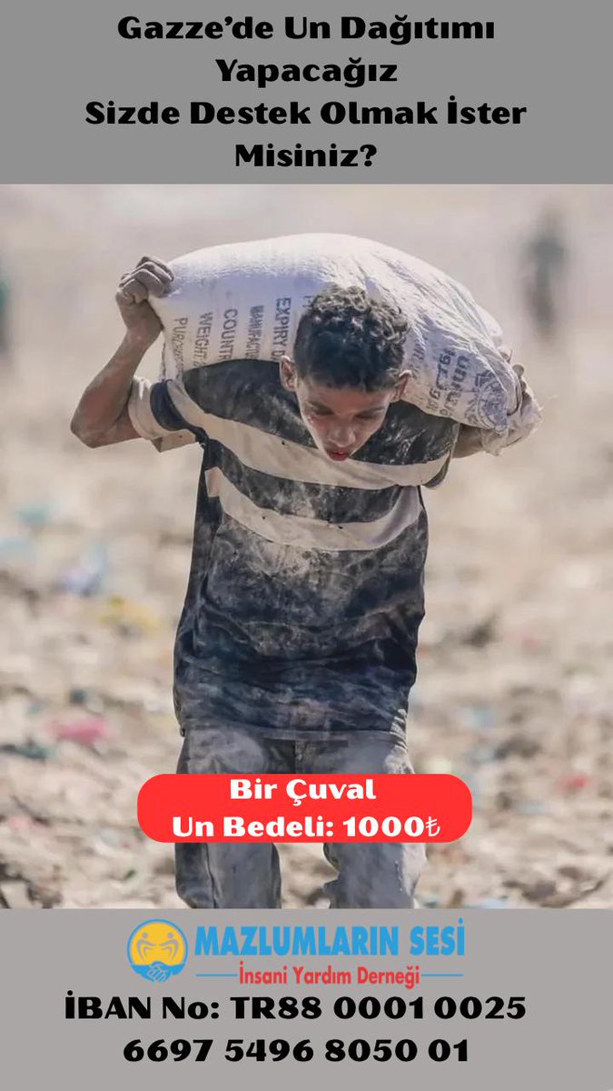 Help_Mazlum2's tweet image. 🇹🇷 GAZZE ACİL YARDIM 🇵🇸

İki yıldır Gazze’de süren yıkımın altında hayatta kalmaya çalışan ailelere destek olmaya devam ediyoruz. Bağışlarınızla Kuzey Gazze’de yüzlerce aileye un dağıtımı gerçekleştirdik.
Lütfen destek olmaya devam edelim.
Online bağış; mazlumlarinsesi.org