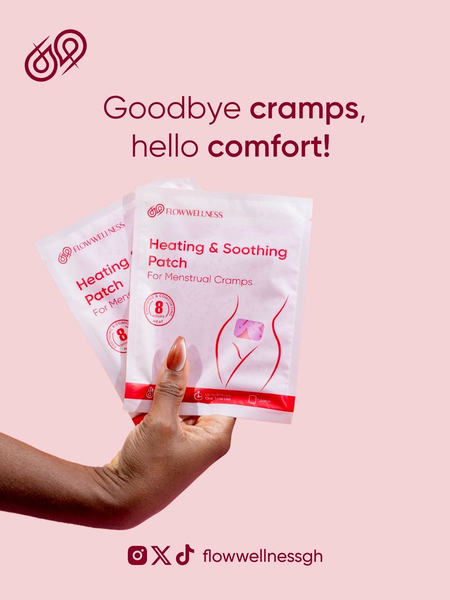 flowwellnessgh's tweet image. Say bye bye to cramps!!! Say hello to the 8 hour disposable heat patch from #flowwellness 🩸