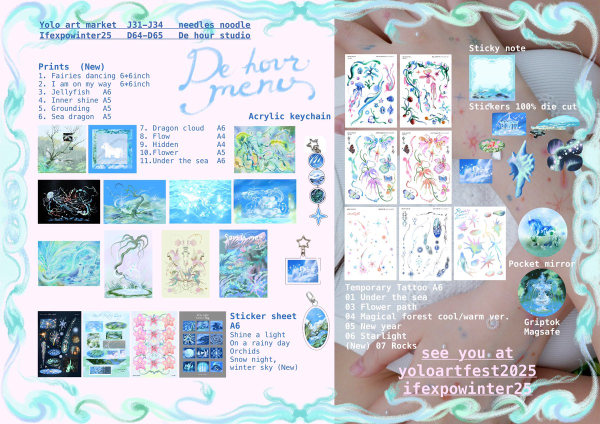 ◜ ͡ ₊ ݁࿔　Halo De hour studio ka ⊹܀☆
สิ้นปีนี้นิ้งมีไปออกบูธทั้งหมด 2 งานค่ะ 
#YOLOARTFEST2025 #IFEXPOWINTER25 
รอบนี้มี prints , temporary tattoo และ sticker ลายใหม่มาด้วย