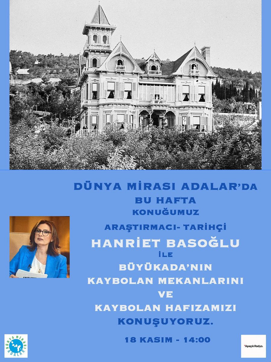 dunyamirasiada's tweet photo. Araştırmacı–Tarihçi Hanriet Basoğlu ile Büyükada’nın kaybolan mekânlarını ve hafızasını Salı ⏰14.00 @acikradyo Dünya Mirası Adalar’da  konuşuyoruz.
Ralli Evi’nden Savoy Oteli’ne, Seferoğlu’ndan Plaj Oteli’ne…
Zaman içinde yok olan, yanan ya da dönüşerek hafızamızdan silinen… https://t.co/Fah4Eq7j6O