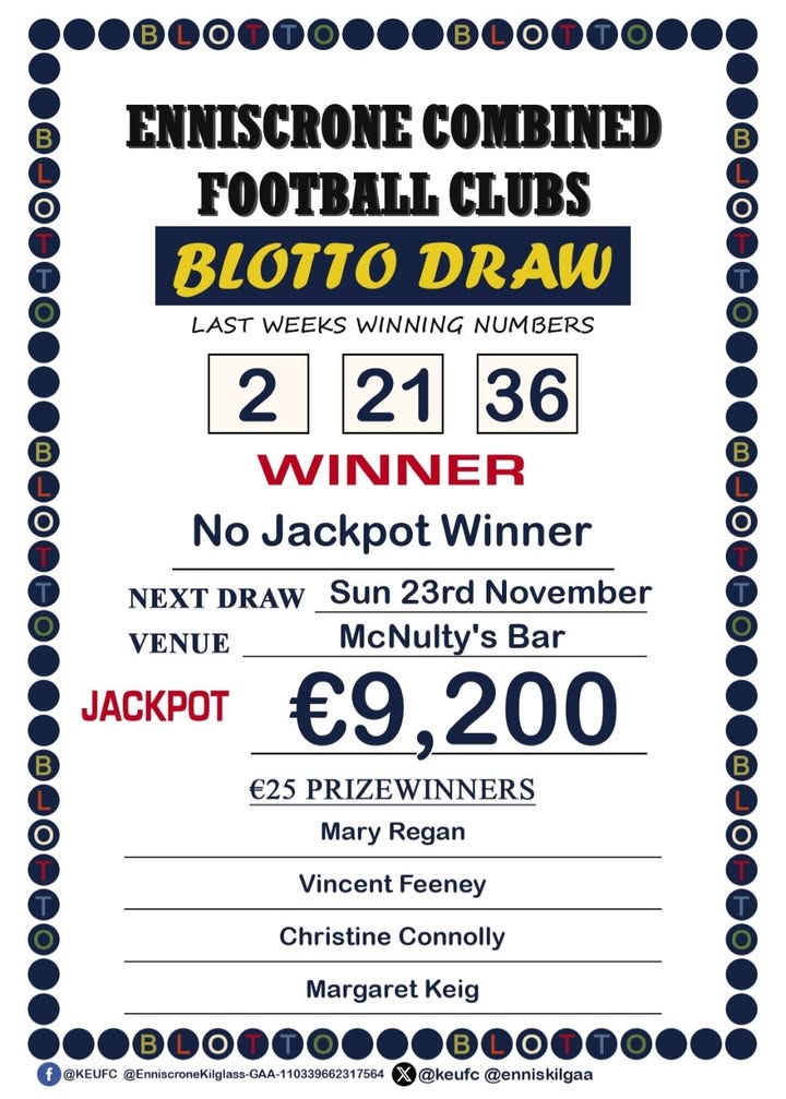 keufc's tweet image. This week&apos;s combined club blotto results @enniskilgaa 
#KEUFC