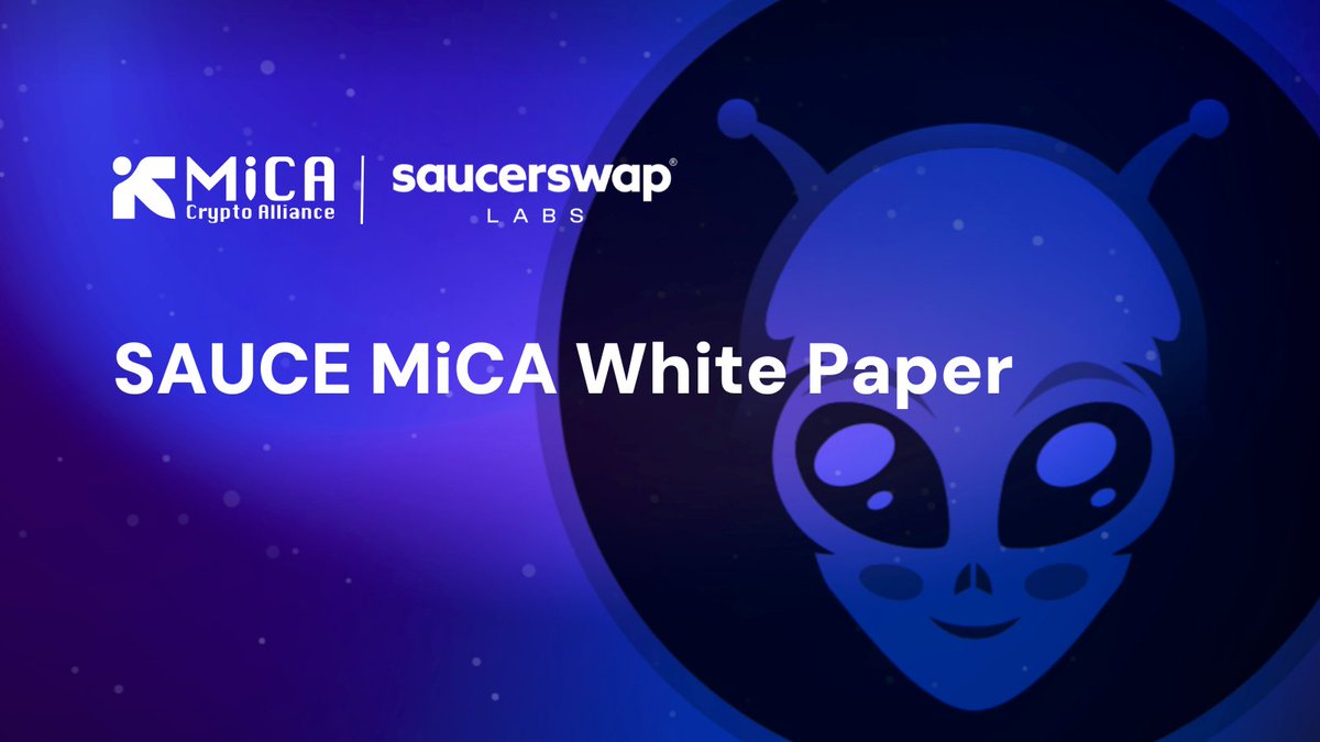 MiCA_Alliance's tweet image. The MiCA Crypto Alliance is proud to have supported the writing of the SAUCE MiCA White Paper 📜

$SAUCE is the native governance and incentive token of @SaucerSwapLabs, the first decentralised exchange on the @hedera network. The white paper was submitted in October 2025 under…