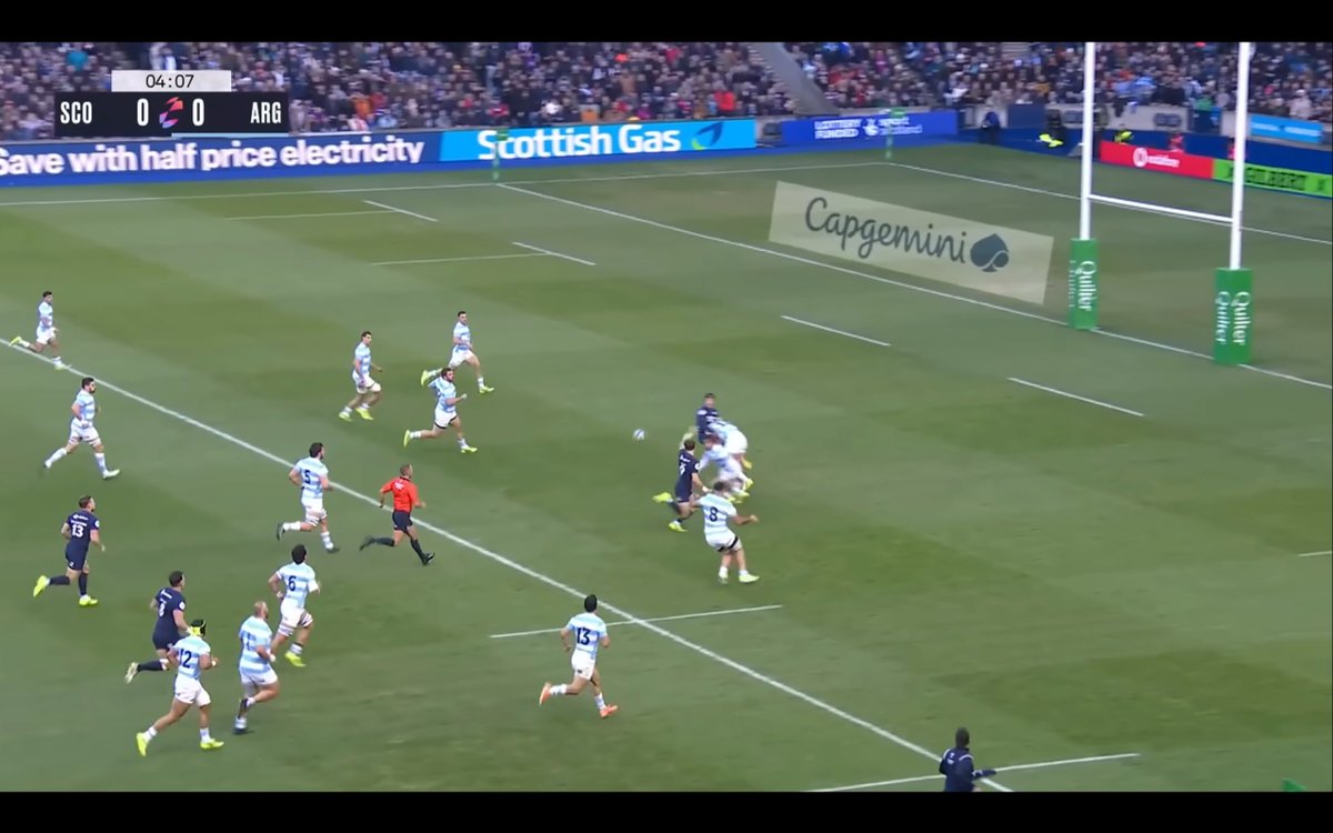 FunGeoffA's tweet image. there was debate about the non-award pen try in the @Scotlandteam match.  on;ly one arg player was in any position to tackle Dobie, the 8 you can seeAclearly checking his run, moving left so would never have caught him. Another very poor TMO who got many decisions wrong