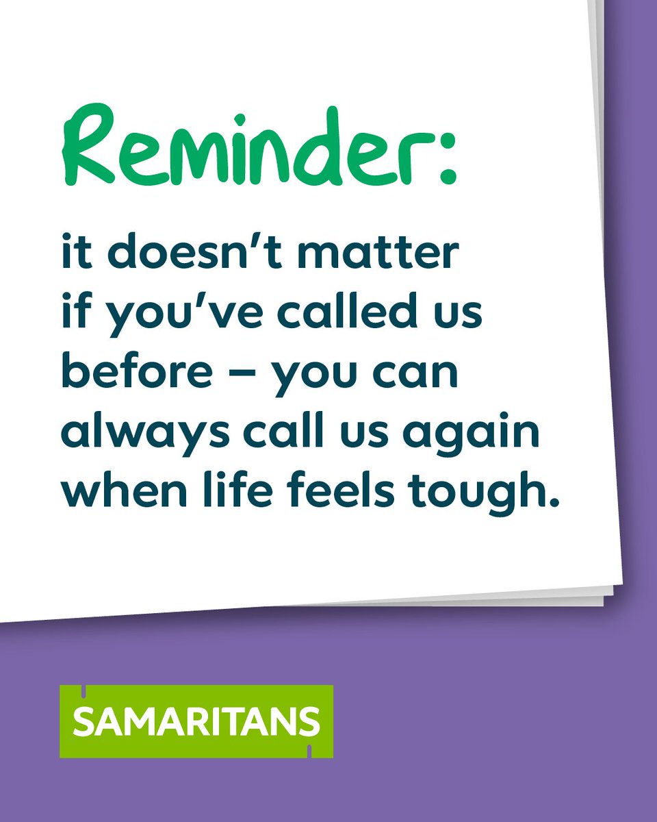 You might feel OK one day and struggle again the next. We know suicidal thoughts can often come and go. So, you can always call us back if you need to. Whether that’s in 5 minutes, 5 days or 5 years.
📞📱116 123