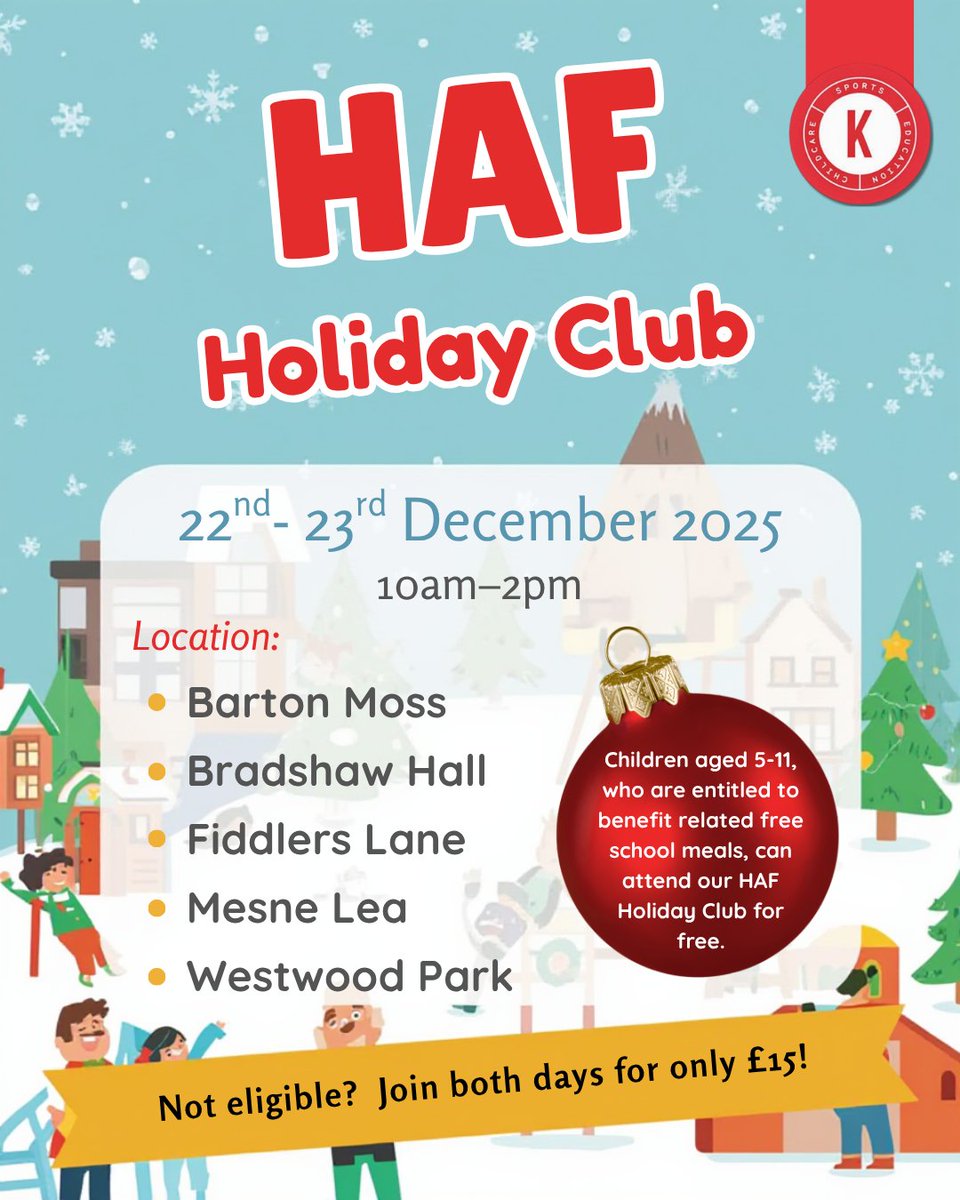 wearekickstart's tweet image. Ready for festive activities? 🎁 Scan the QR code in our settings to secure your child’s spot today!
#HAFHolidayClub #ChristmasVibes #BookToday #HolidayFun #FestiveSeason #WinterBreak #Kickstart