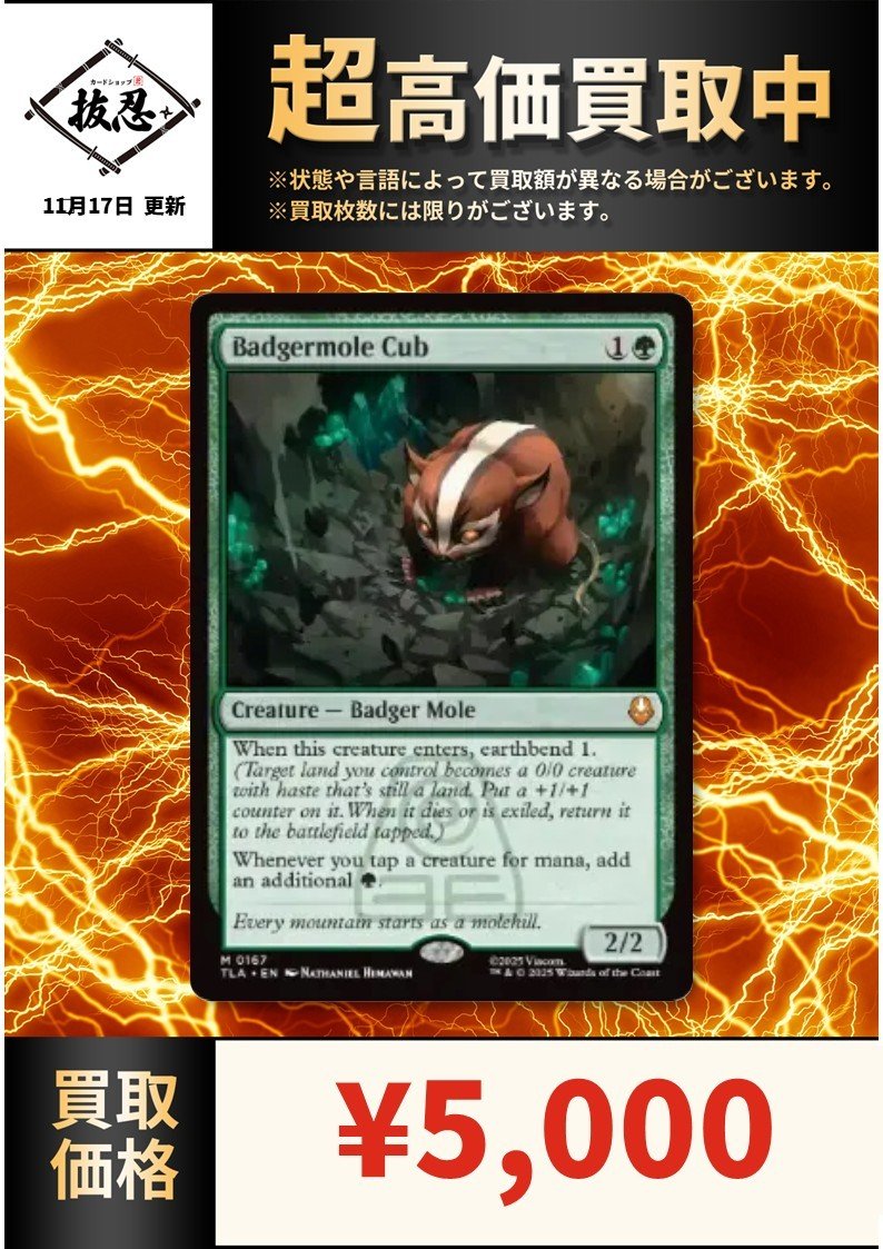 超高価買取情報です！ 《アナグマモグラの仔/Badgermole Cub》 通常 日