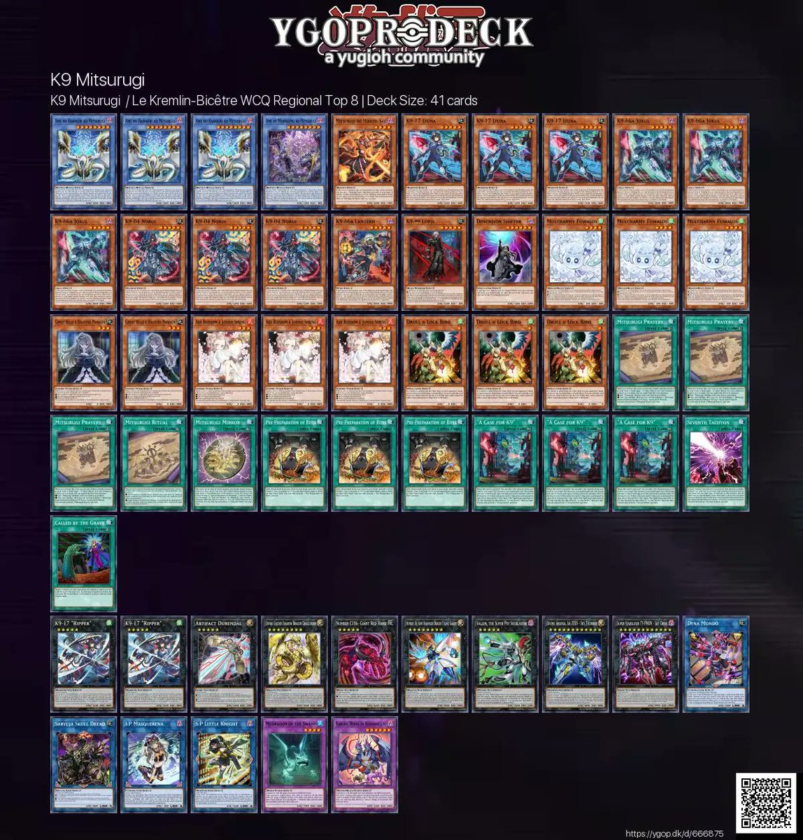 K9 Mitsurugi  / Le Kremlin-Bicêtre WCQ Regional Top 8 🏆

✅ ygop.dk/d/666875

#yugioh #yugiohtcg