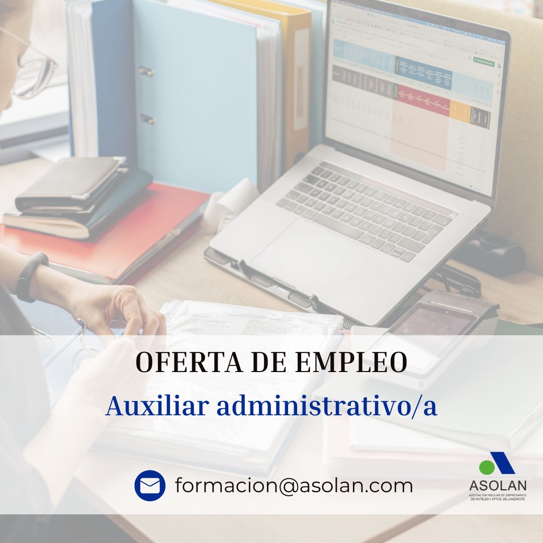 Asolan's tweet image. OFERTA DE EMPLEO‼️
🧰AUXILIAR ADMINISTRATIVO/A!🧰
✅ Incorporación inmediata
✅ Jornada parcial.
✅Experiencia: previa de al menos 1 año en funciones administrativas
📍 Arrecife
👉 Accede a través de:
🌐 asolan.com/servicios/empl…
@federacion8lnzt @CabildoLZ