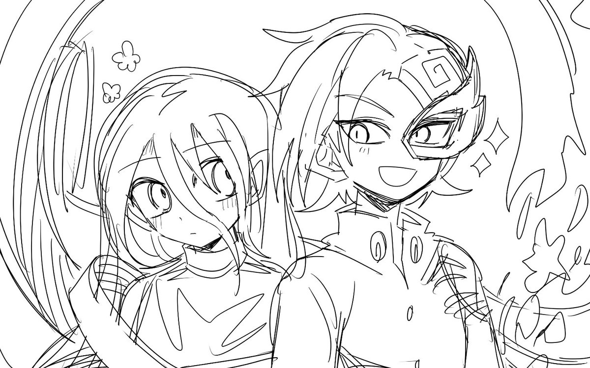 らくがき:阿梨夜がかっこいい系だとしたら、ユイマンはかわいい系で描きたくなる( ユイマン・浅間 &amp; 磐永阿梨夜 ) 