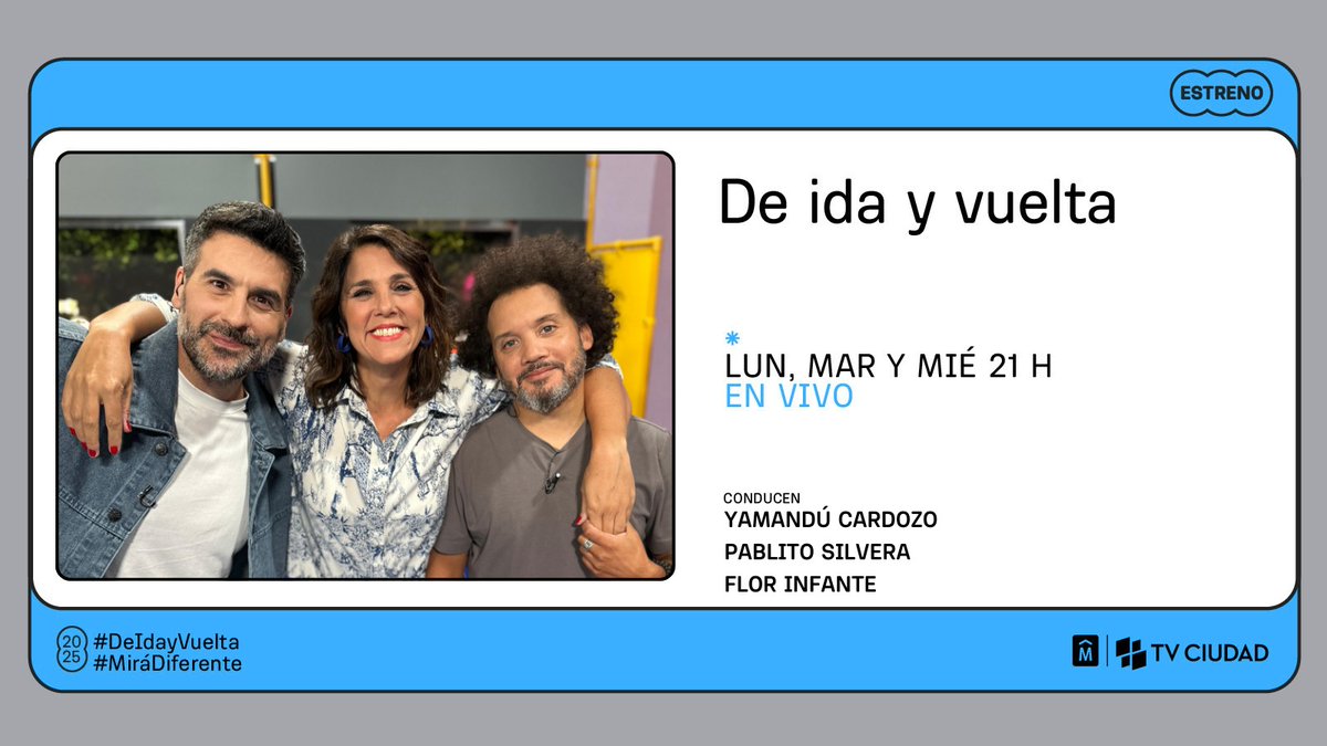 TVCIUDADuy's tweet photo. Martes 🔎
Hoy en #TVCiudad
🐣 7 y 16:30h #PaseoAnimado
📰 8, 13 y 18:30h #MVDNoticias • En vivo
🧉 9h #CiudadViva • En vivo
🎧 11:30h #AsiLasCosas • Streaming
🎧 14h #Programastenemostodos • Streaming
🌆 17:30h #MiraMontevideo • En vivo
🧐 20h #LadoB • En Vivo
🚎 21h #DeidayVuelta • En Vivo
🗣️ 22h #SinFronteras • Estreno
Seguí @TVCIUDADuy 📺#MiráDiferente
