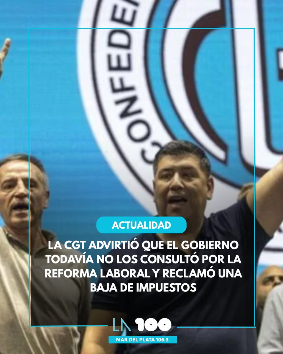 La CGT volvió a cuestionar el rumbo del Gobierno en torno a la reforma laboral y reclamó que primero se revise el esquema impositivo vigente. Jorge Sola, uno de los secretarios generales, señaló que la central no conoce el detalle del eventual proyecto. 
la100.cienradios.com/politica/la-cg…