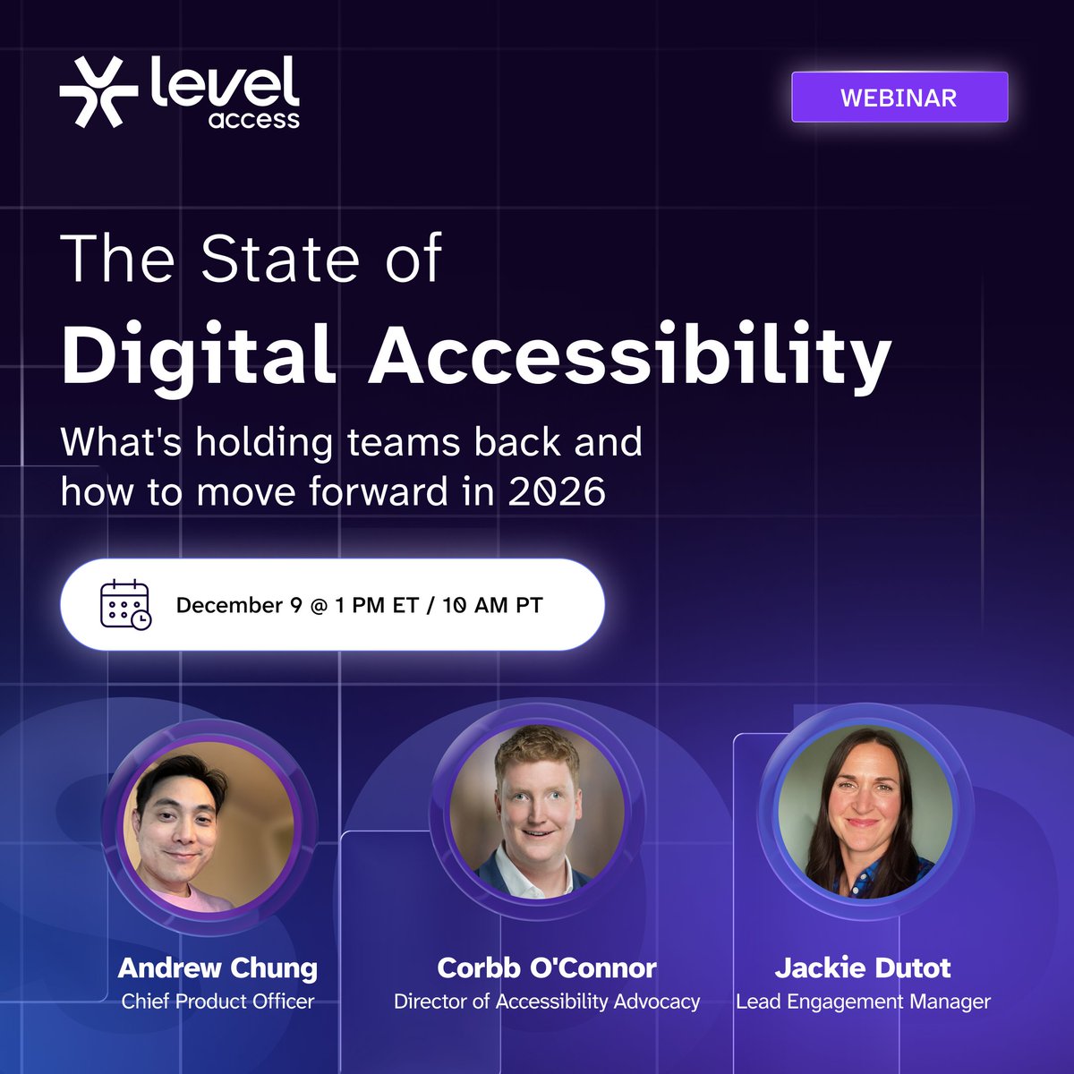 LevelAccessA11y's tweet image. 2026 is almost here—is your #DigitalAccessibility strategy ready?

Join us on 12/9 for a webinar unpacking key insights from the Seventh Annual State of Digital Accessibility Report (#SODAR).

Our in-house experts will spotlight the critical gaps slowing teams down—and how…