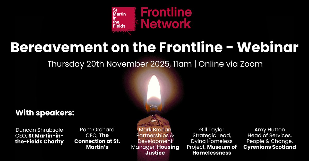The Frontline Network is hosting a webinar on Thurs 20th Nov exploring how bereavement affects frontline homelessness workers and how organisations can offer better support.

Join online via Zoom:
loom.ly/1_o35Do