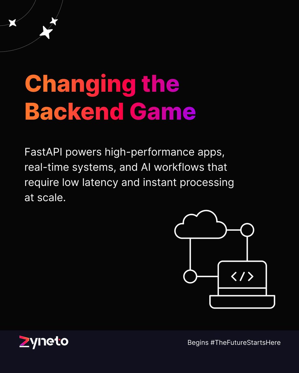 zyneto's tweet image. FastAPI is redefining backend speed, scalability, and modern API development.

The future of high-performance apps starts here.

#FastAPI #Python #Zyneto #Zynetotech #Backend #API #WebDev #Developers #Tech #Coding #SoftwareDev #Async