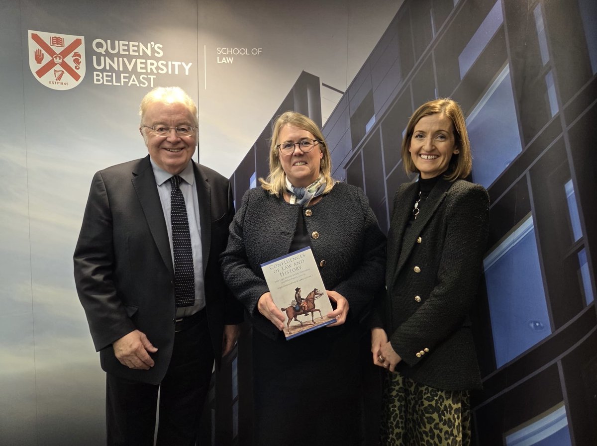 Confluences of Law and History: Irish Legal History Society Discourses, 2011-2021 was launched in Belfast!
The Lady Chief Justice, Dame Siobhan Keegan  (pictured below between editors Niamh Howlin and <a href="/felixmlarkin/">Felix M. Larkin</a>) launched the book at the <a href="/IrLegalHist/">Irish Legal History</a>'s AGM and winter discourse