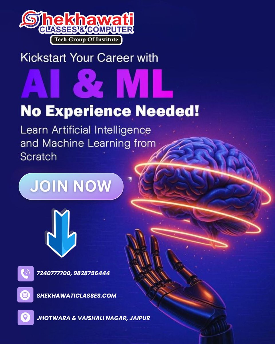 shekhaw29839's tweet image. Start your journey with the best AI Course in Jaipur!
Learn Artificial Intelligence, Machine Learning, ChatGPT, automation + get AI training &amp;amp; AI certification with job-ready skills.
 #aicourse #shekhawaticlasses #Jaipur #viral #Trending #learningtoearning