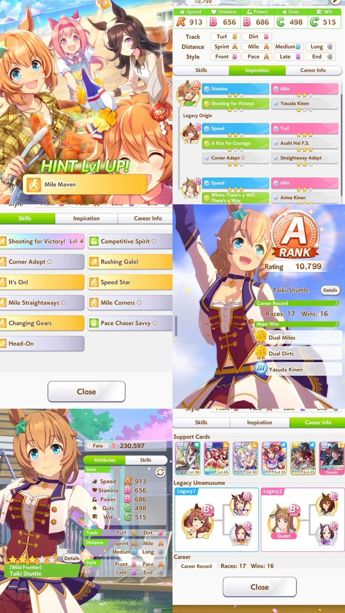 jhoyozzz's tweet image. Yo! I finally achieved reaching to Rank A in #umamusumeprettyderby 
Also won #UnityCup scenario. Wasn&apos;t expecting to win with #TaikiShuttle 
This is in preparation for the mile #VirgoCup. First time trying out for graded races.