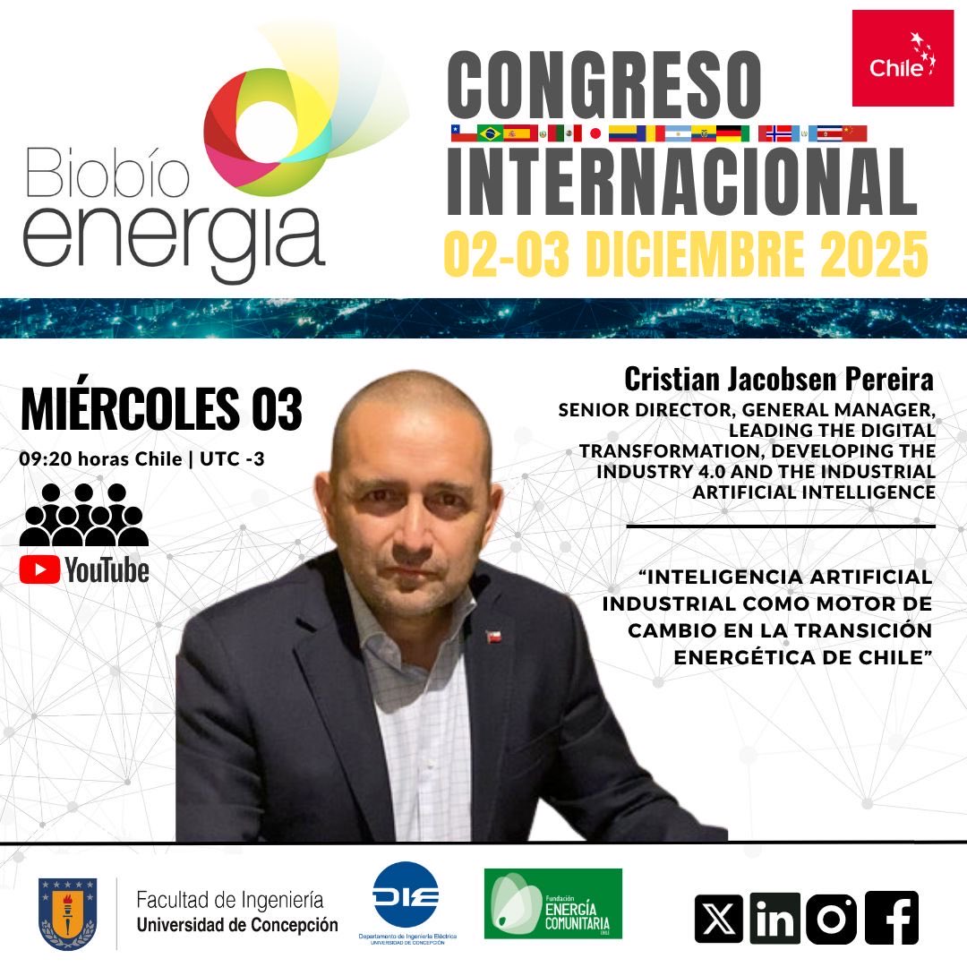 👩🏻‍💻Conoce a los speaker que se reunirán en el #biobioenergia  2025 “Resilencia y diversificación energética”

¡No te lo pierdas!
🗓️¿cuándo? 2 y 3 de diciembre 2025
📍¿dónde? UdeC, Concepción, Chile
ℹ️ ¿más información? Escríbenos a 📧 biobioenergiacibbe@gmail.com