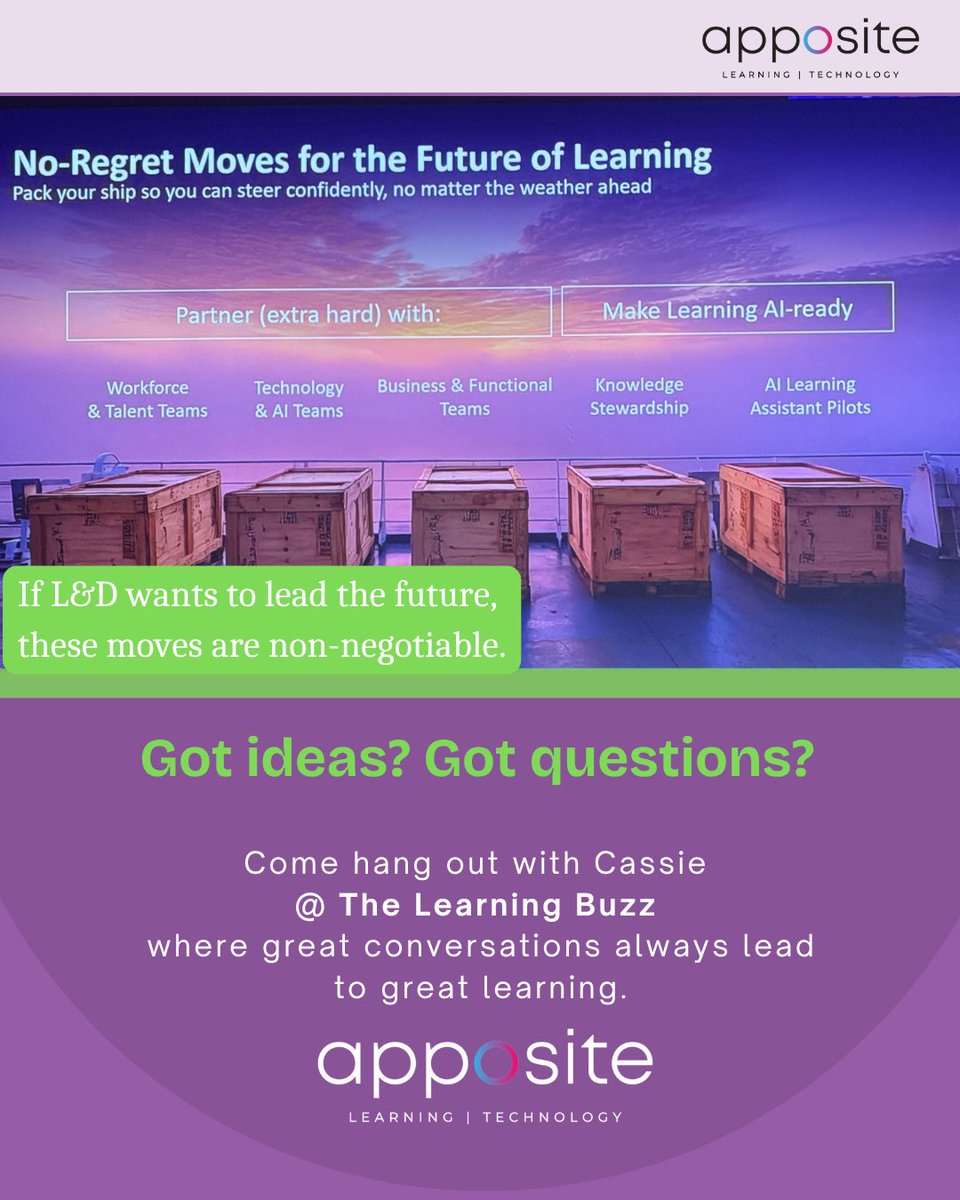 AppositeSol's tweet image. Our Learning Buzz thought partner, Cassie Nii, just wrapped up an incredible week at DevLearn 2025 - and we’re taking you behind the scenes through her lens. 📸✨

#TheLearningBuzz #DevLearn2025 #LearningCommunity #LXD #EdTech