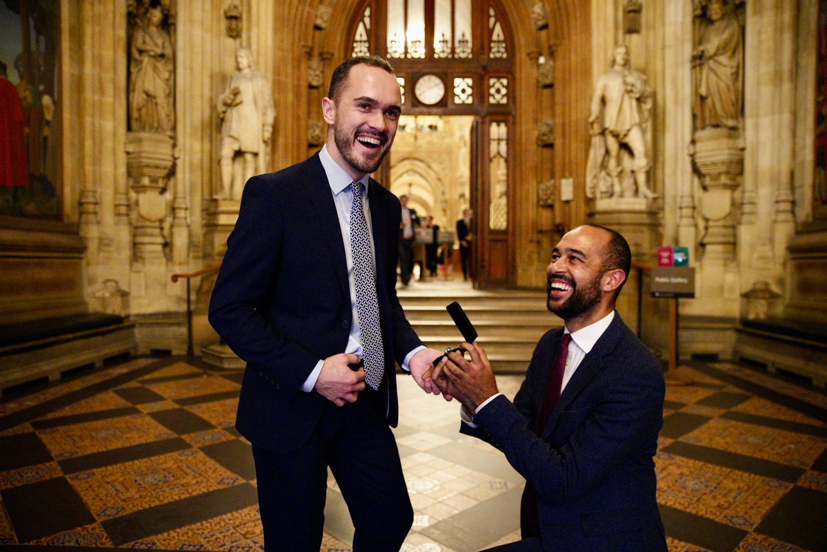 JoshBabarinde's tweet image. 💛 𝗔 𝗽𝗮𝗿𝗹𝗶𝗮𝗺𝗲𝗻𝘁𝗮𝗿𝘆 𝗽𝗿𝗼𝗽𝗼𝘀𝗮𝗹 🎉

Last Thursday, I asked a very special question in Commons after official business had finished for the day - not to the Prime Minister, but to my partner Connor (on his birthday!)

…and his answer was YES! 🤩

(1/4)