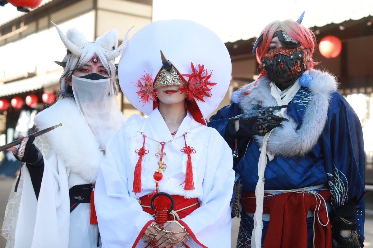 お写真を頂きました！鬼達を素敵に撮ってくださりありがとうございます👹✨️
📷　道楽檸檬さん(<a href="/nobukun9/">道楽檸檬（ドラえもん）15日上洛まつり　フリーカメラ</a> )
左から
阿久良王→りこちゃん
鬼女→ﾎﾞﾝ
温羅→ゆきくん