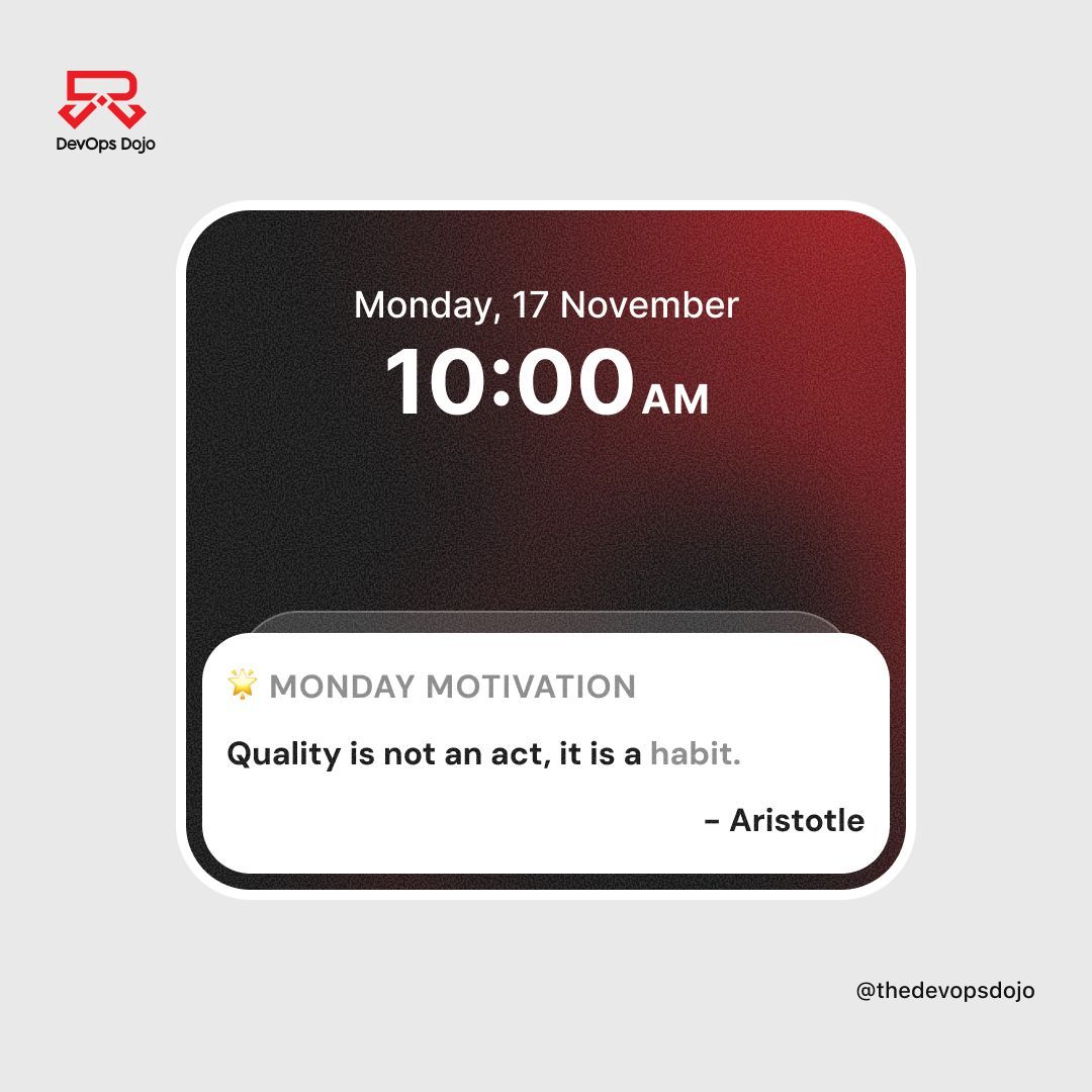 thedevopsdojo's tweet image. Quality grows where discipline and consistency meet. Make it your focus this week!

#MondayMotivation #QualityMindset #Discipline #Consistency #WorkExcellence #DevOpsDojo