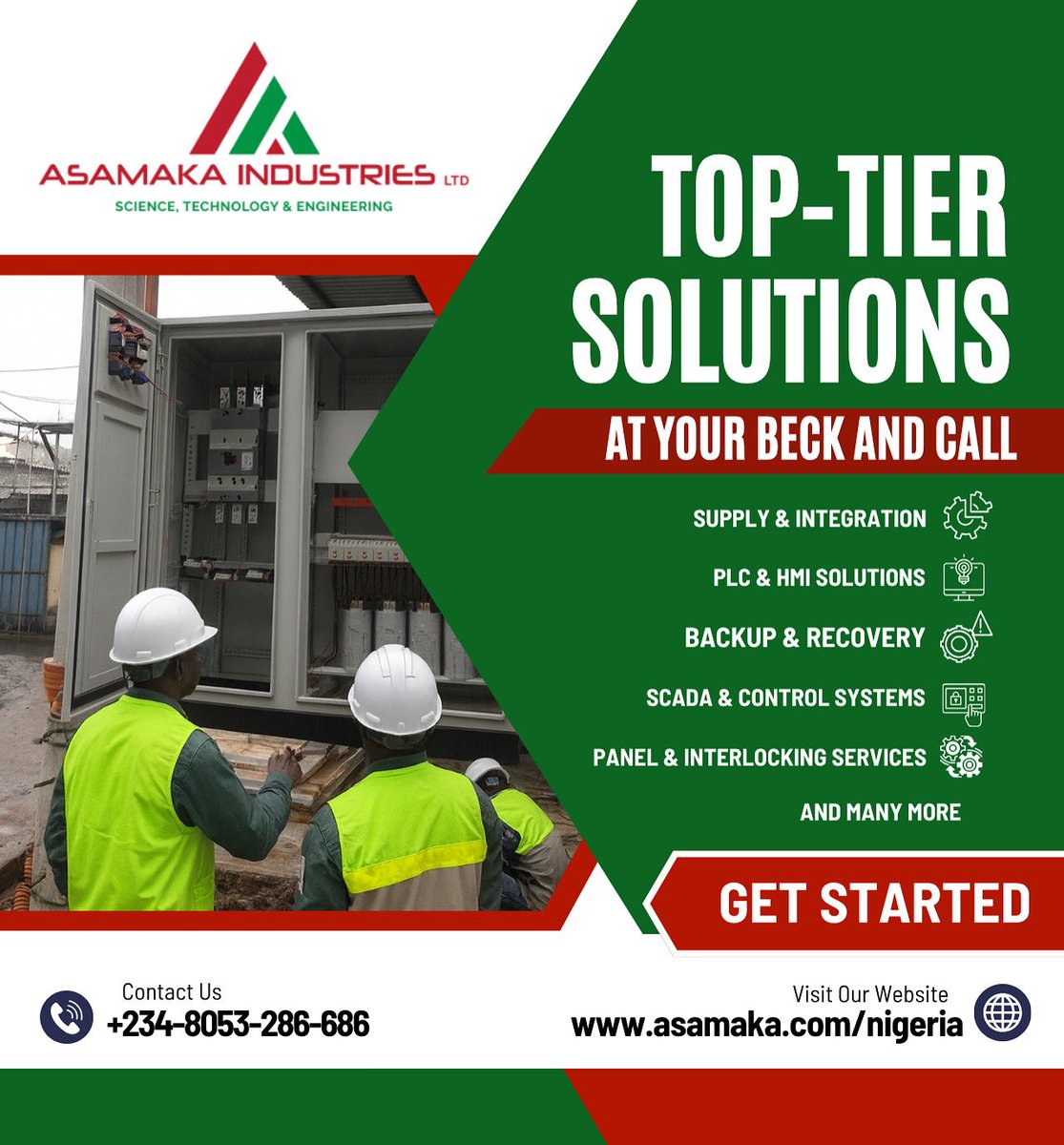 asamaka_nigeria's tweet image. ⚡ Upgrade operations with top-tier automation!
✅ PLC &amp;amp; HMI solutions
✅ SCADA &amp;amp; control systems
✅ Panels &amp;amp; safety services

Reliable, precise, smarter workflows every time.

#Automation #IndustrialAutomation #PLC #HMI #SCADA #Nigeria #Lagos #Africa