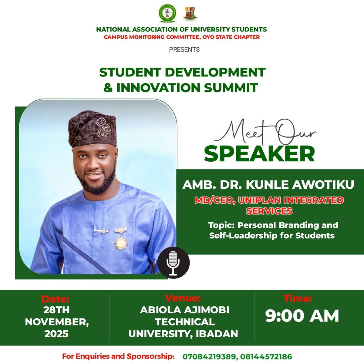 MEET OUR GUEST SPEAKER ~ AMB. DR. KUNLE AWOTIKU <a href="/KunleAwotiku/">Kunle Awotiku</a> 

#StudentSummit2025 #Innovation #Sustainability #oyostate