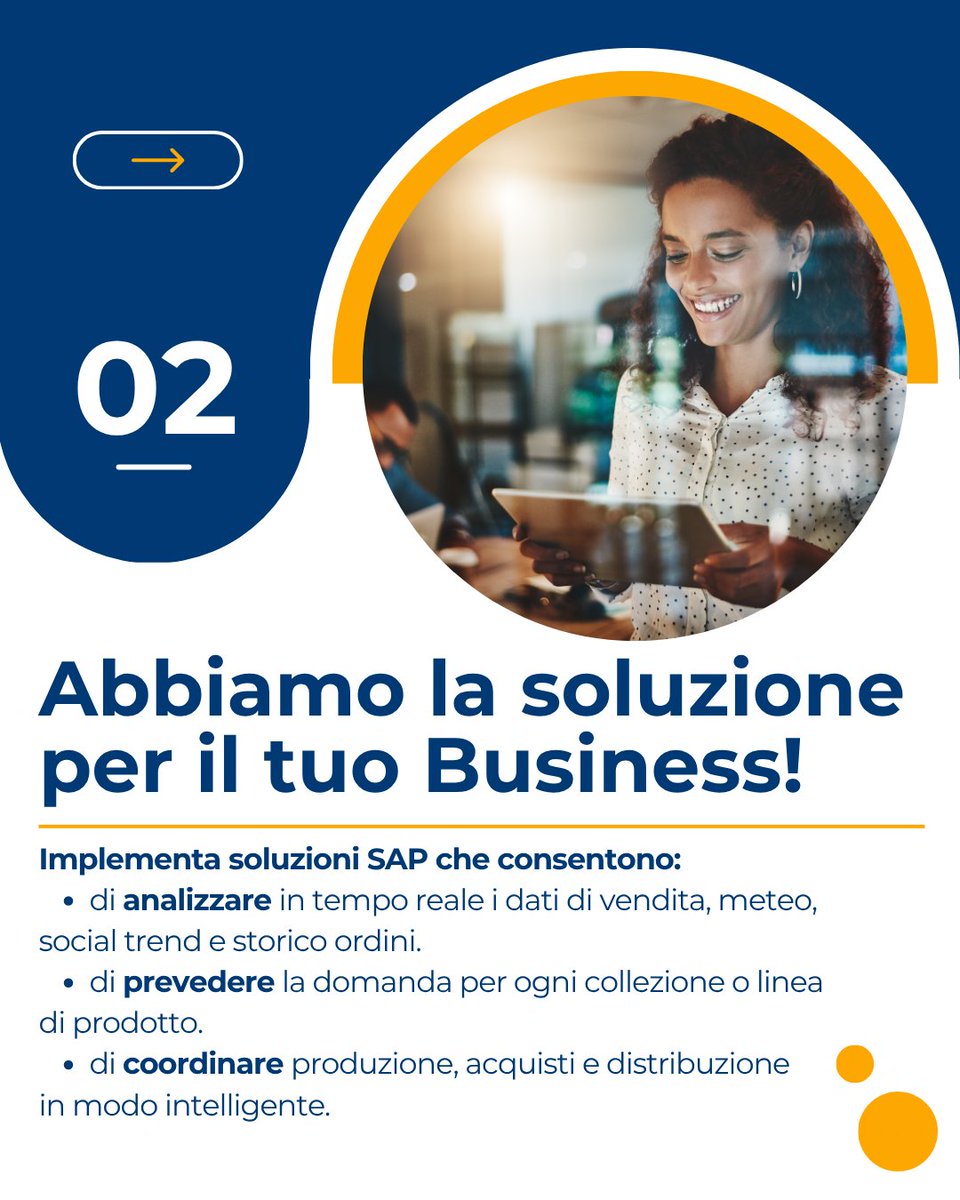 soft_bus's tweet photo. Attraverso le soluzioni SAP®, Software Business supporta le aziende fashion nel:

- Analizzare in tempo reale vendite, trend e storico ordini.
- Prevedere la domanda per ogni collezione o linea di prodotto.
- Coordinare produzione, approvvigionamento e distribuzione https://t.co/ezVzAhPmdC