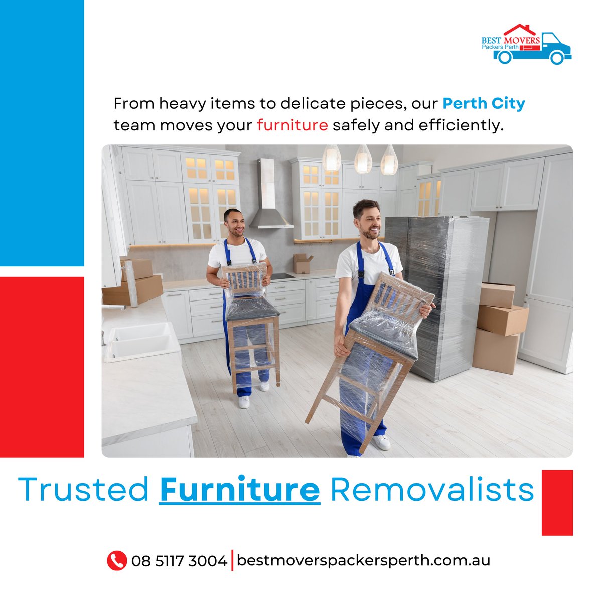 bestmoveperth's tweet image. From bulky appliances to delicate wooden pieces — your furniture deserves expert care. 🪑✨
With #BestMoversPackersPerth, #everymove is handled with precision, professionalism, and complete safety.

📍 Perth City | 📞 08 5117 3004
🌐 bestmoverspackersperth.com.au

#furnitureremovalists