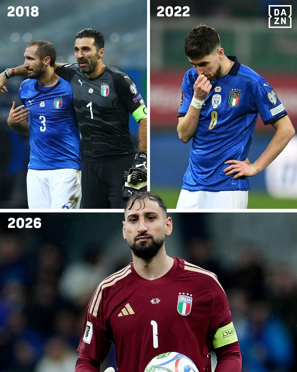 DAZNFootball's tweet image. Italy return to the UEFA playoffs… the same route that kept them out in 2018 and 2022.

Will 2026 be different? 👀

#internationalfootball