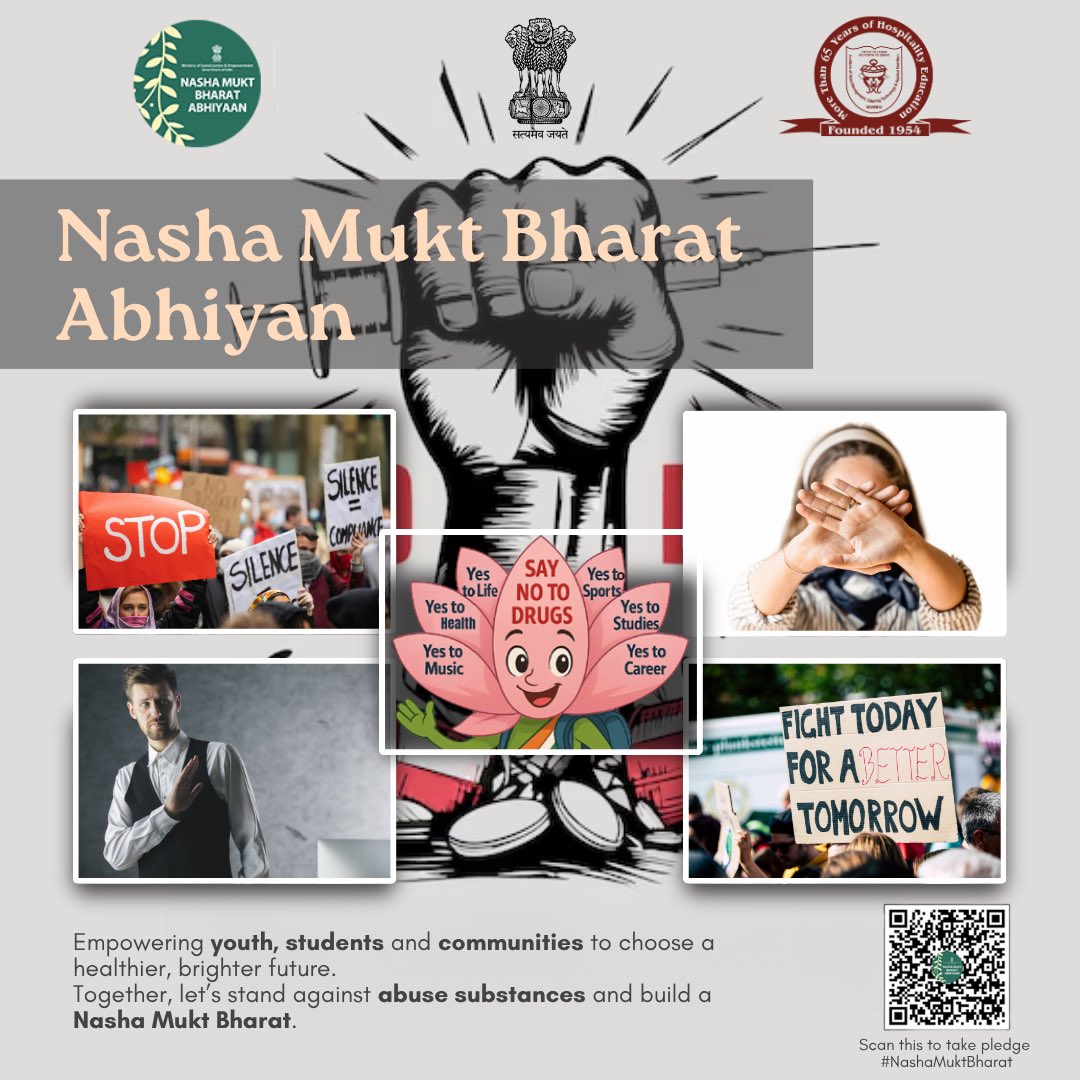 🌟 Nasha Mukt Bharat Abhiyan 🌟

Together, let’s stand strong against substance abuse and empower our youth, students, and communities to choose a healthier, brighter future. 

Say YES to life, dreams, sports, studies &amp; growth — and NO to drugs.

Let’s build a Drug-Free India. 🇮🇳