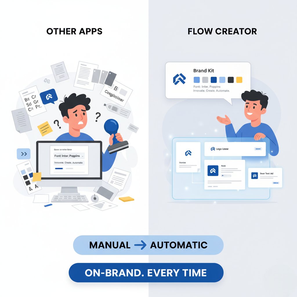 Flow_Creator's tweet image. Still manually stamping your brand on every post?

Flow Creator ends the hex-code hunts and font guessing. With Brand Kit Autofill &amp;amp; Auto-Branding, every post and ad is automatically on-brand. Set it once and create effortlessly.

Stop designing. Start creating.