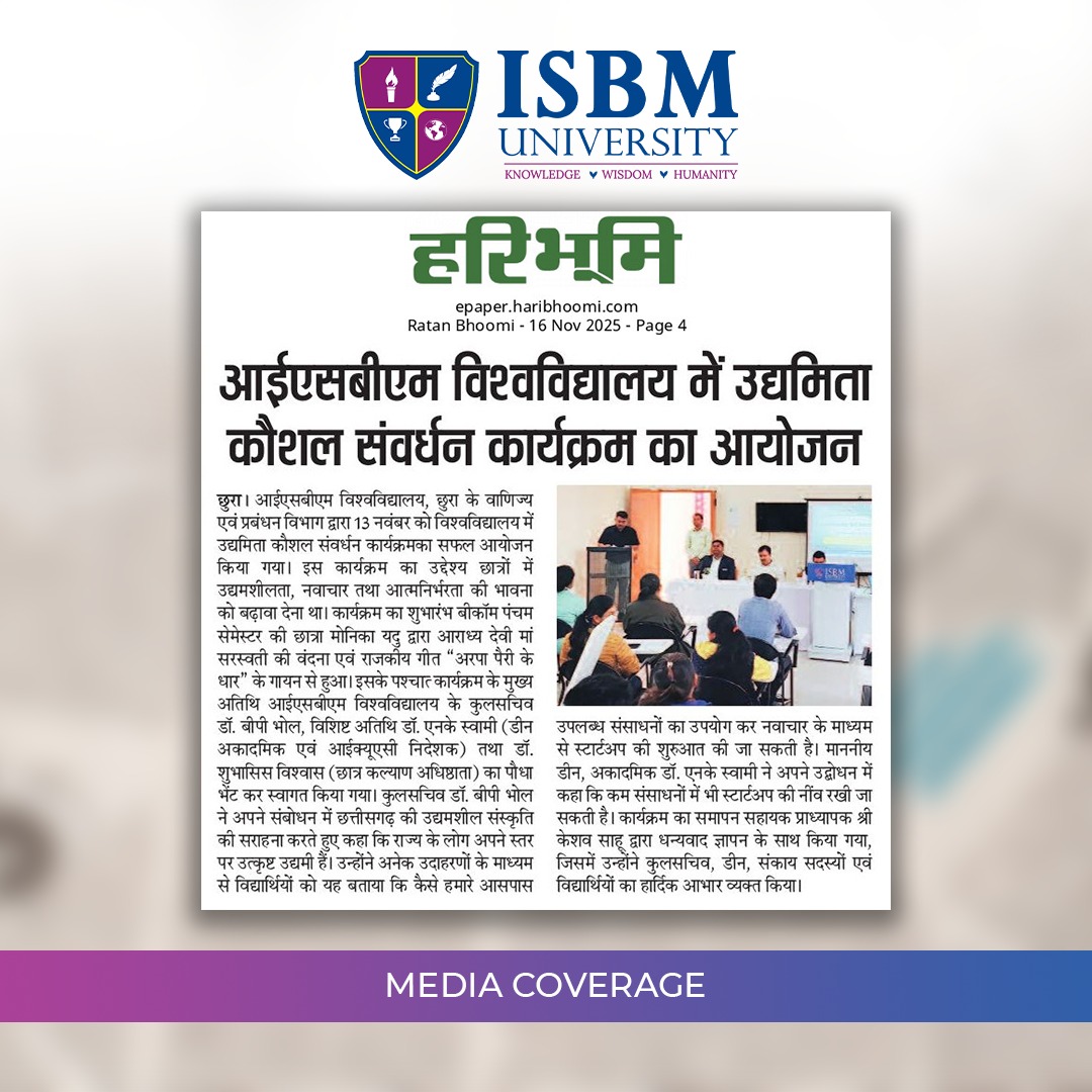 ISBMUniversity's tweet image. ISBM University’s Mathematics Department organized a special guest lecture on the crucial role of mathematics across various fields, bringing together students and faculty to celebrate academic excellence and interdisciplinary learning.

#ISBMUniversity #GuestLecture #Mathematics