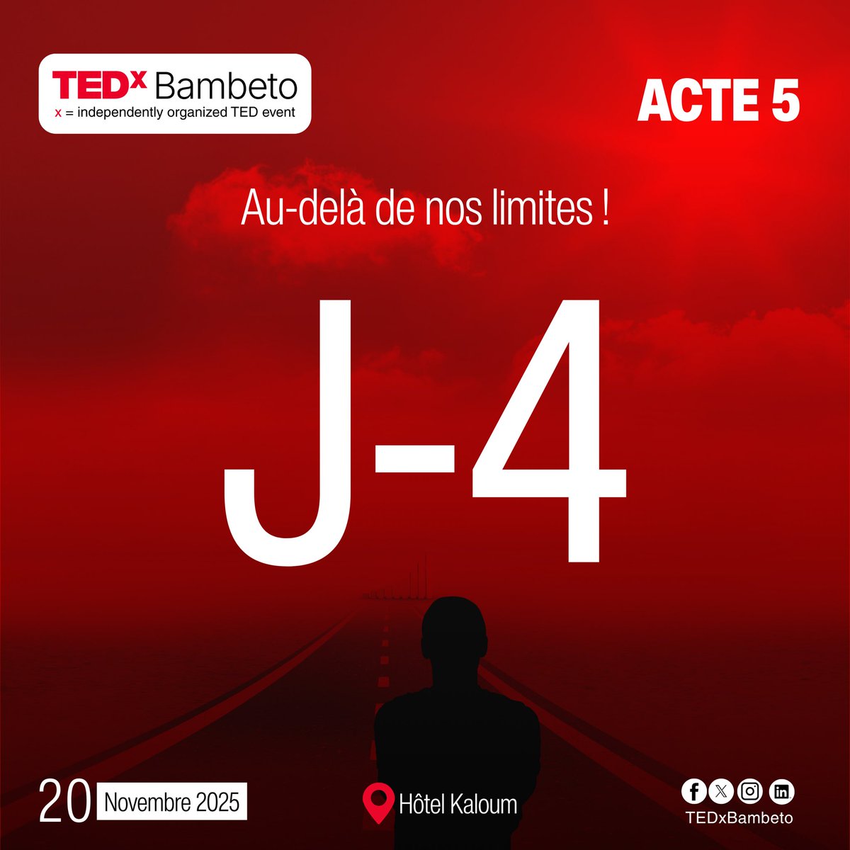 TEDxBambeto's tweet photo. 𝐉-𝟒 𝐚𝐯𝐚𝐧𝐭 𝐓𝐄𝐃𝐱𝐁𝐚𝐦𝐛𝐞𝐭𝐨 !

Dans quatre jours, nous ouvrons les portes d’une édition où idées, talents et inspirations se rencontreront pour créer l’étincelle du changement.

L’énergie monte, les détails s’affinent et la scène n’attend plus que nous.

#TEDxBambeto https://t.co/XH5gTlYTfI