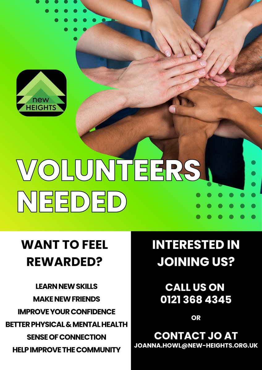 Opportunities available here at New Heights!

#NewHeights #Volunteer #Kingstanding