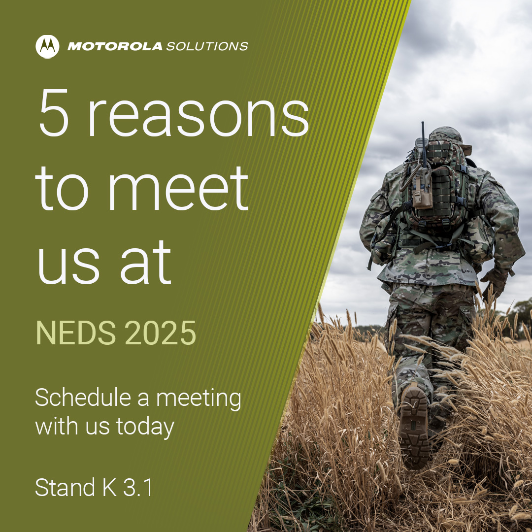 MotSolsEMEA's tweet image. Motorola Solutions is coming to @NIDVnews 2025! Join us on November 20 at stand K 3.1 to explore how #MotorolaSolutions is revolutionising military operations with:
#TacticalComms, spectrum dominance, assured voice and real-time intelligence #NEDS2025 #DefenseInnovation