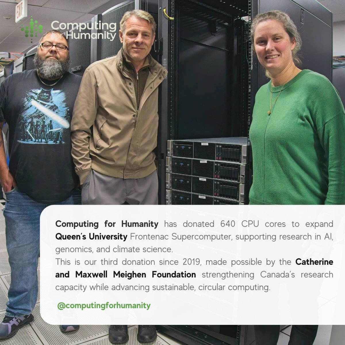 Comput4Humanity's tweet image. 640 new cores. 💻✨ Computing for Humanity expanded the Frontenac Supercomputer, boosting AI, genomics, and climate research! 🌱 #ComputingForHumanity #AIResearch #SustainableTech #QueensUniversity #FrontenacSupercomputer