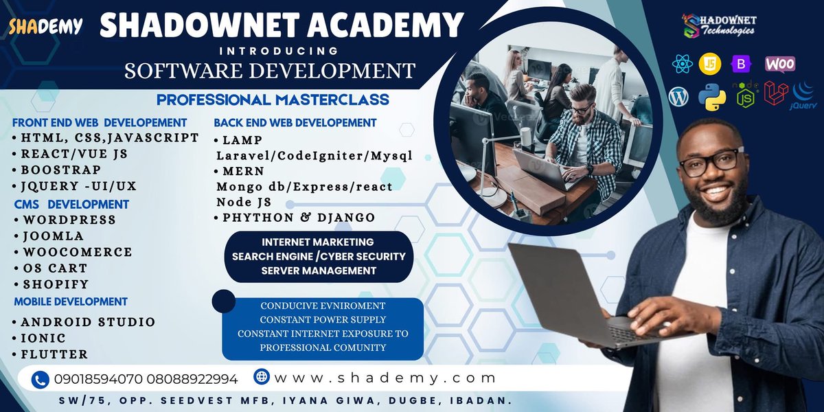 Shadownettech_'s tweet image. Kickstart your tech career with Shadownet Academy! 🚀
Join our Software Development Masterclass and learn the skills top companies want. #ShadownetAcademy