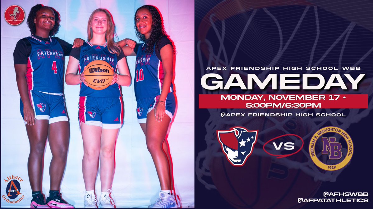 Good luck to <a href="/AFHS_WBB/">Apex Friendship WBB</a> as they kickstart the season with their first non conference matchup against Broughton High School #PatFam #RepAFHS