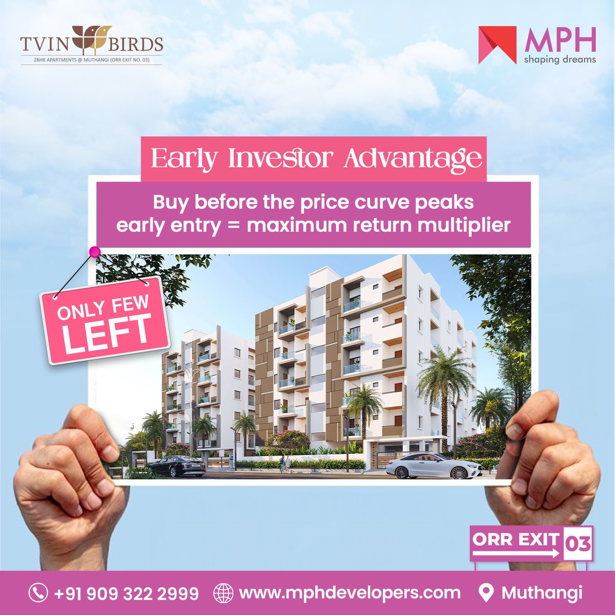 developers_mph's tweet image. Unlock the Early Advantage at Tvin Birds, Muthangi!

Limited units are left — secure your preferred 2 BHK while availability is still high.

📞 +91 909 322 2999
🌐 mphdevelopers.com

#MPHHomes #Tvinbirds #EarlyInvestorAdvantage #RealEstateInvestment #PropertyGrowth